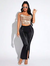 SXY Rhinestone Detail Split Hem Pants